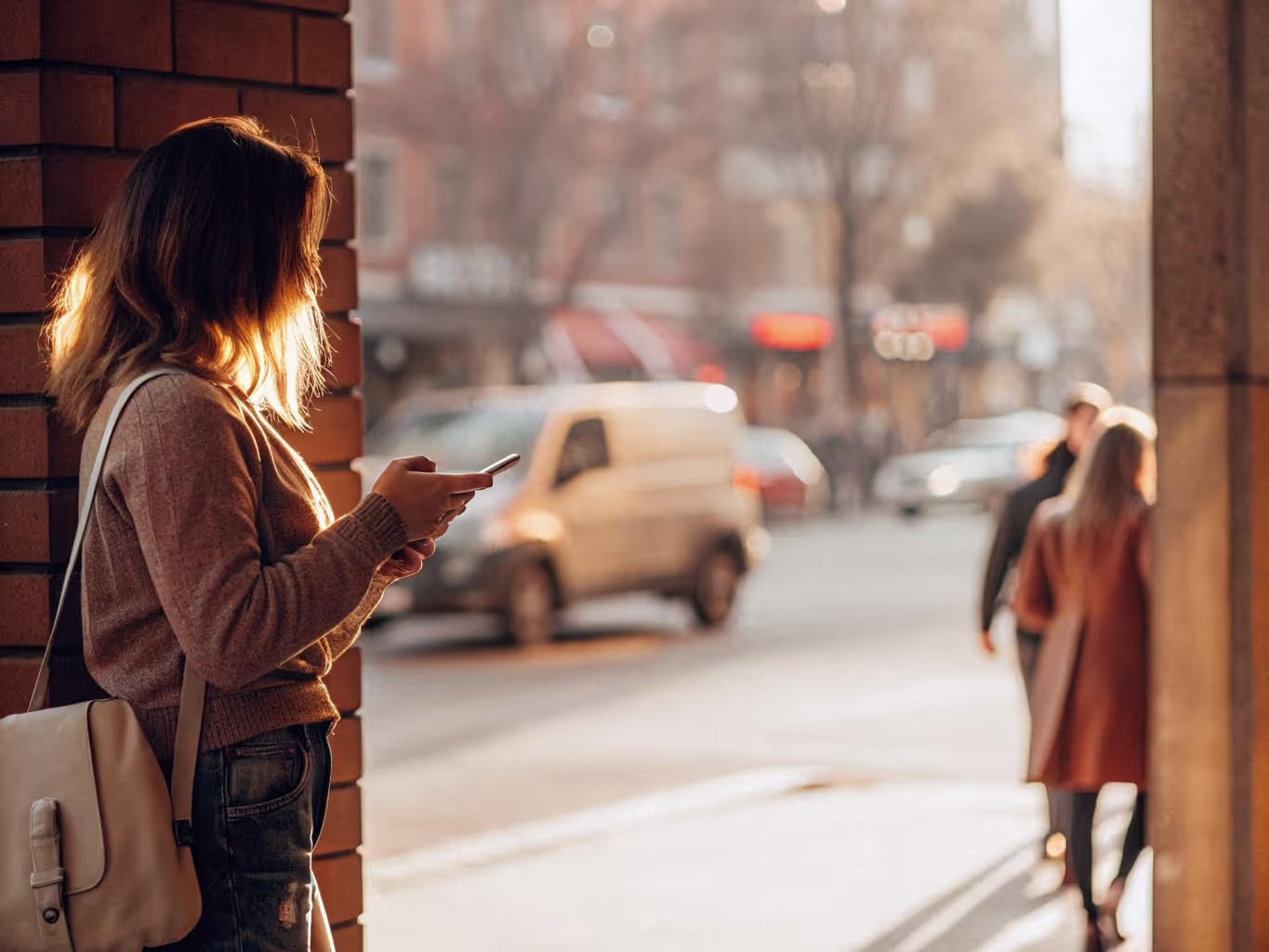 A woman sending SMS to multiple people