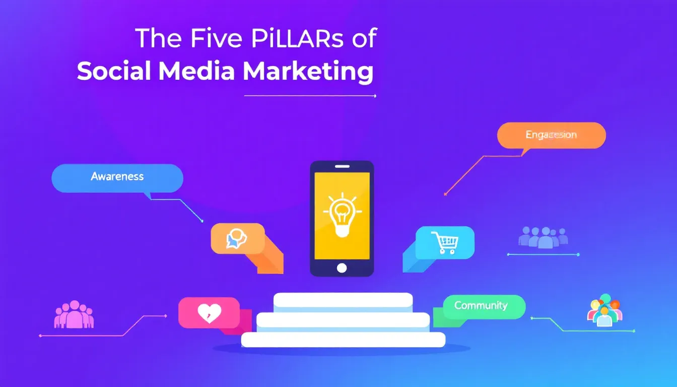 Visual representation of the five pillars of social media marketing.