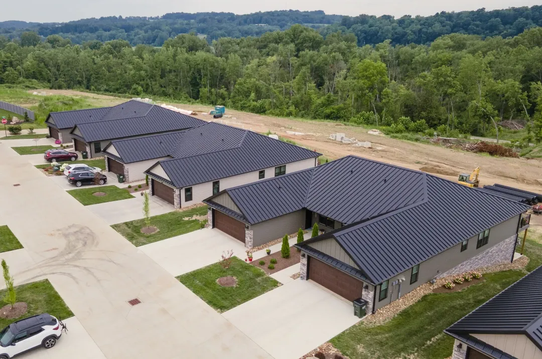 line of condos with new metal roofs