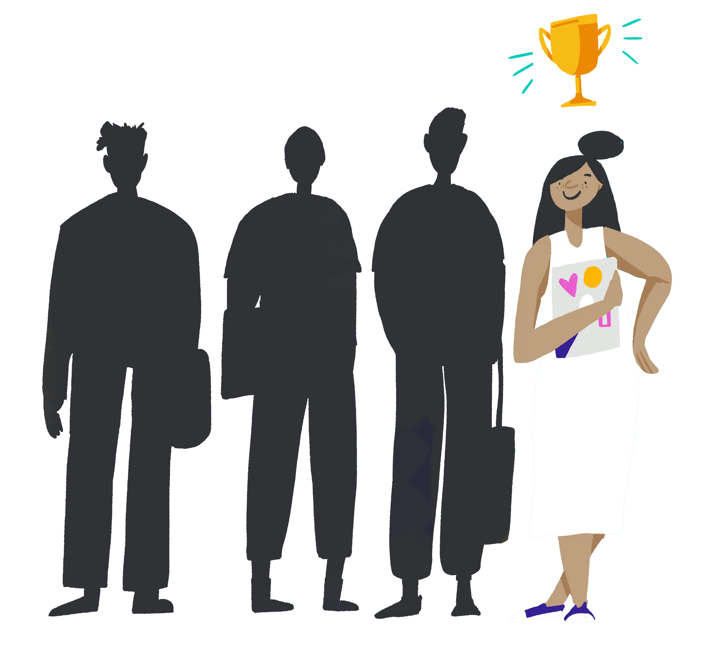 An illustration of 3 tutors who were unsuccessful in applying and one tutor who was successful