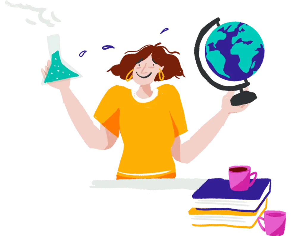 An illustration of a male student holding an exam paper with a grade 6, while a grade 4 paper falls behind him