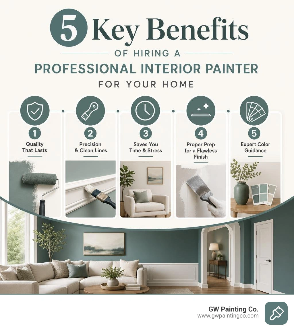 Infographic showing 5 key benefits of hiring a professional interior painter for your home infographic