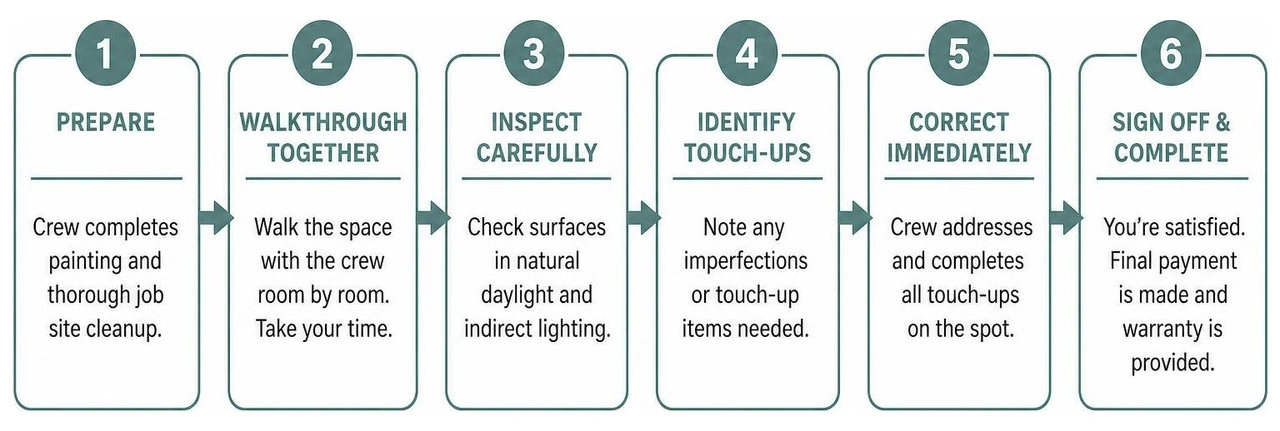 Diagram showing the step-by-step final walkthrough inspection and sign-off protocol Diagram showing the step-by-step final walkthrough inspection and sign-off protocol