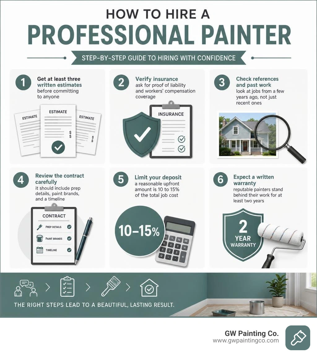 Step-by-step infographic for hiring a professional painting contractor with confidence infographic Step-by-step infographic for hiring a professional painting contractor with confidence infographic