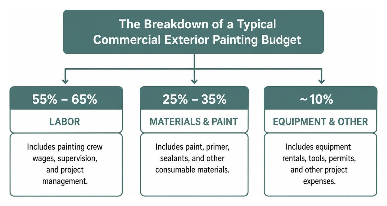 The breakdown of a typical commercial exterior painting budget The breakdown of a typical commercial exterior painting budget