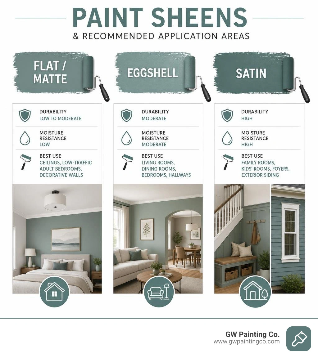 paint sheens and recommended application areas infographic