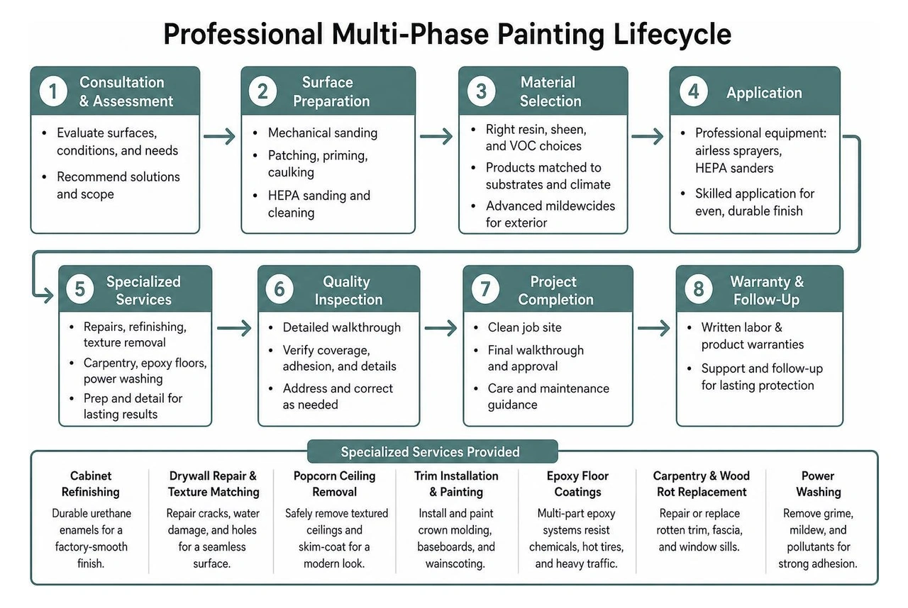 Professional multi-phase painting lifecycle flowchart Professional multi-phase painting lifecycle flowchart