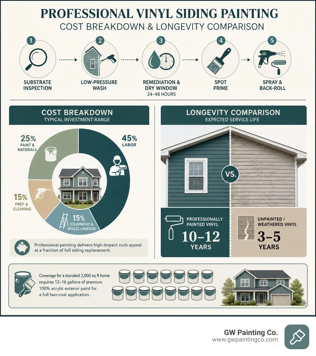 Professional vinyl siding painting cost breakdown and longevity comparison infographic