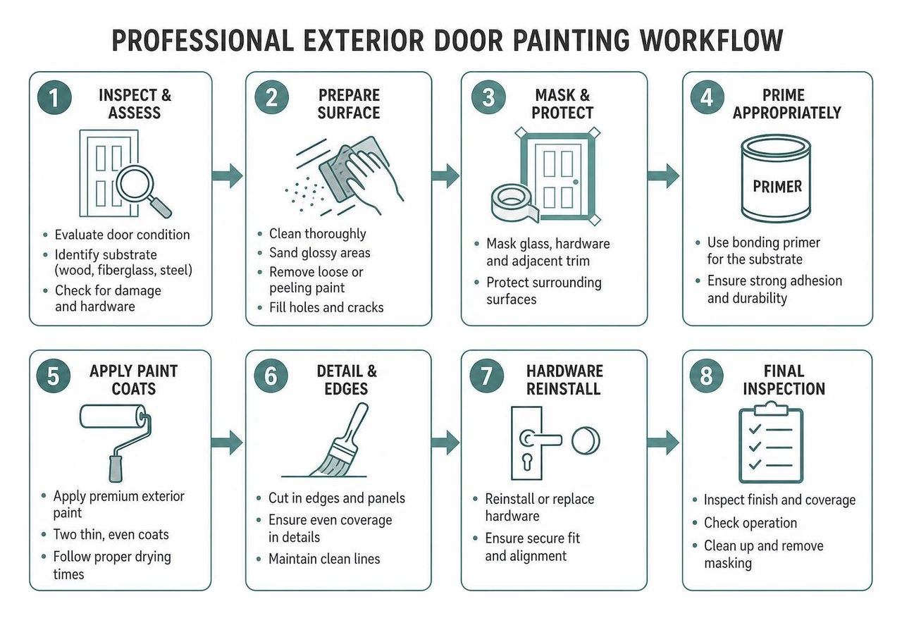 Professional exterior door painting workflow