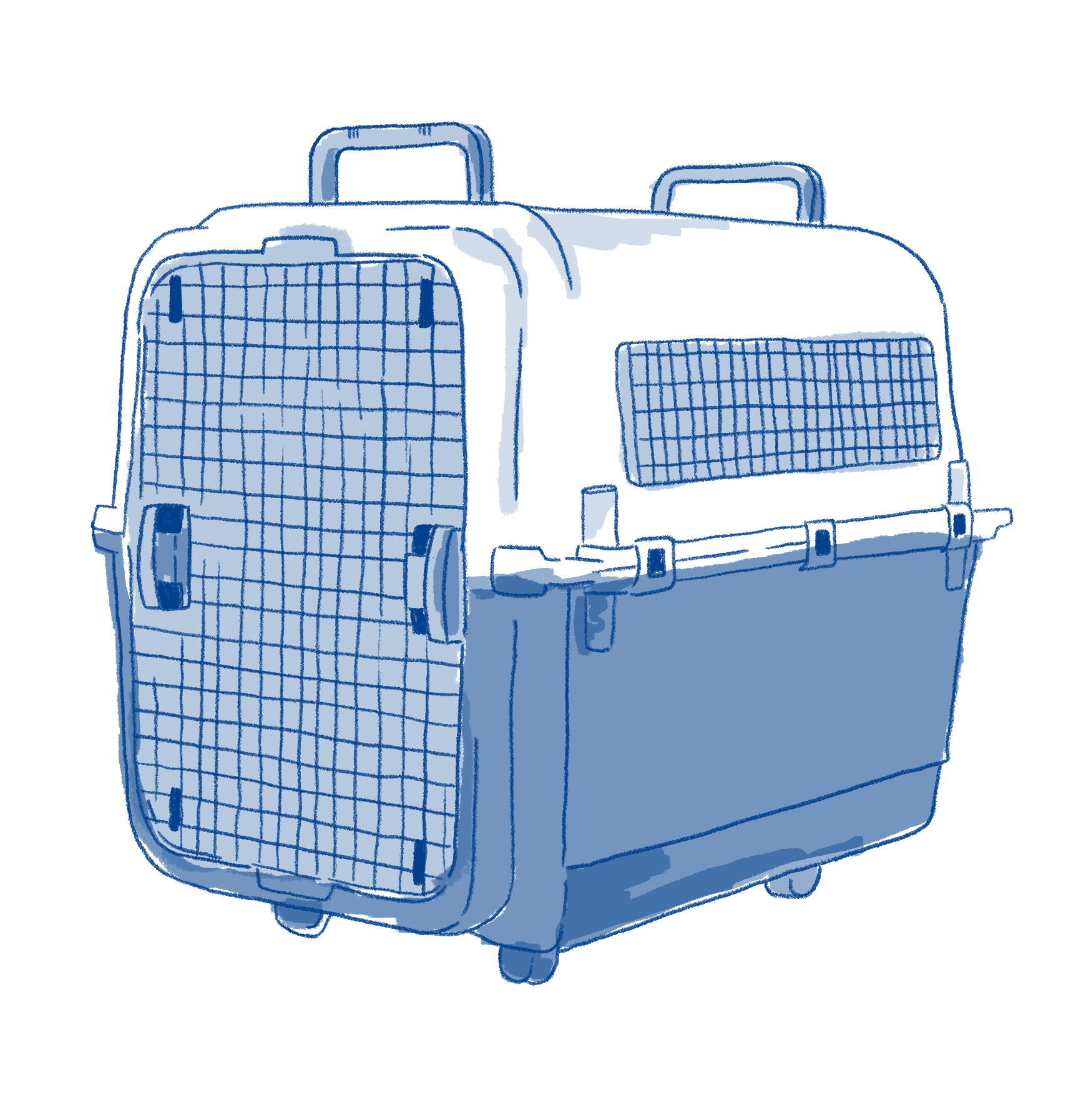 An illustration of a plastic air kennel or travel crate.