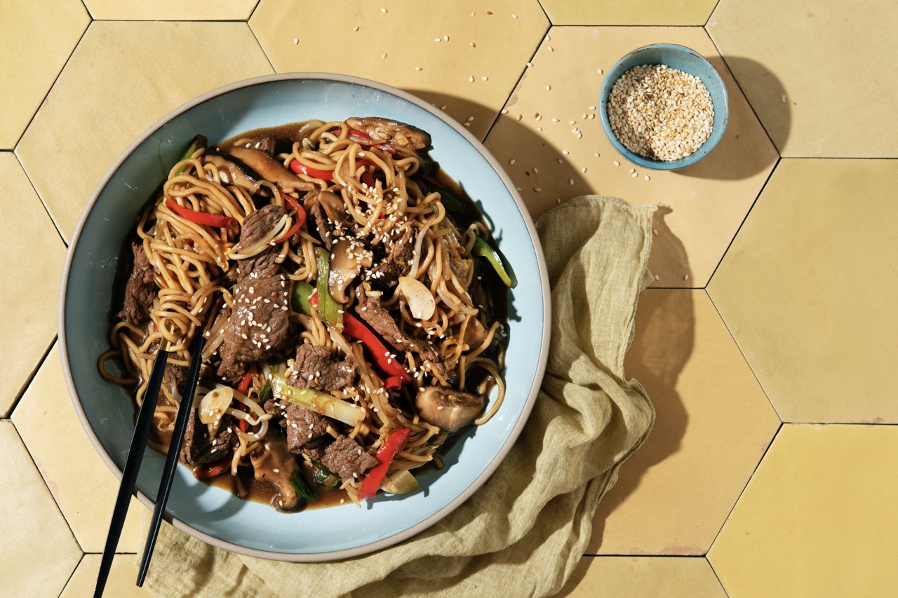 Teriyaki Beef and Mushroom Chow Mein