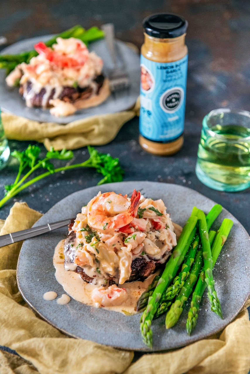 Surf and Turf Steak Oscar with Crab and Prawns
