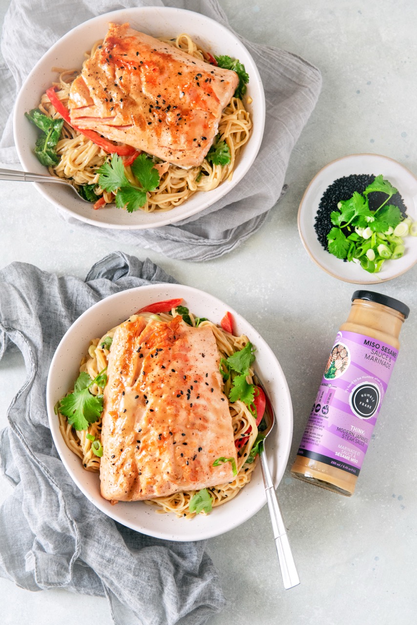 Miso Grilled Salmon with Sesame Ginger Noodles