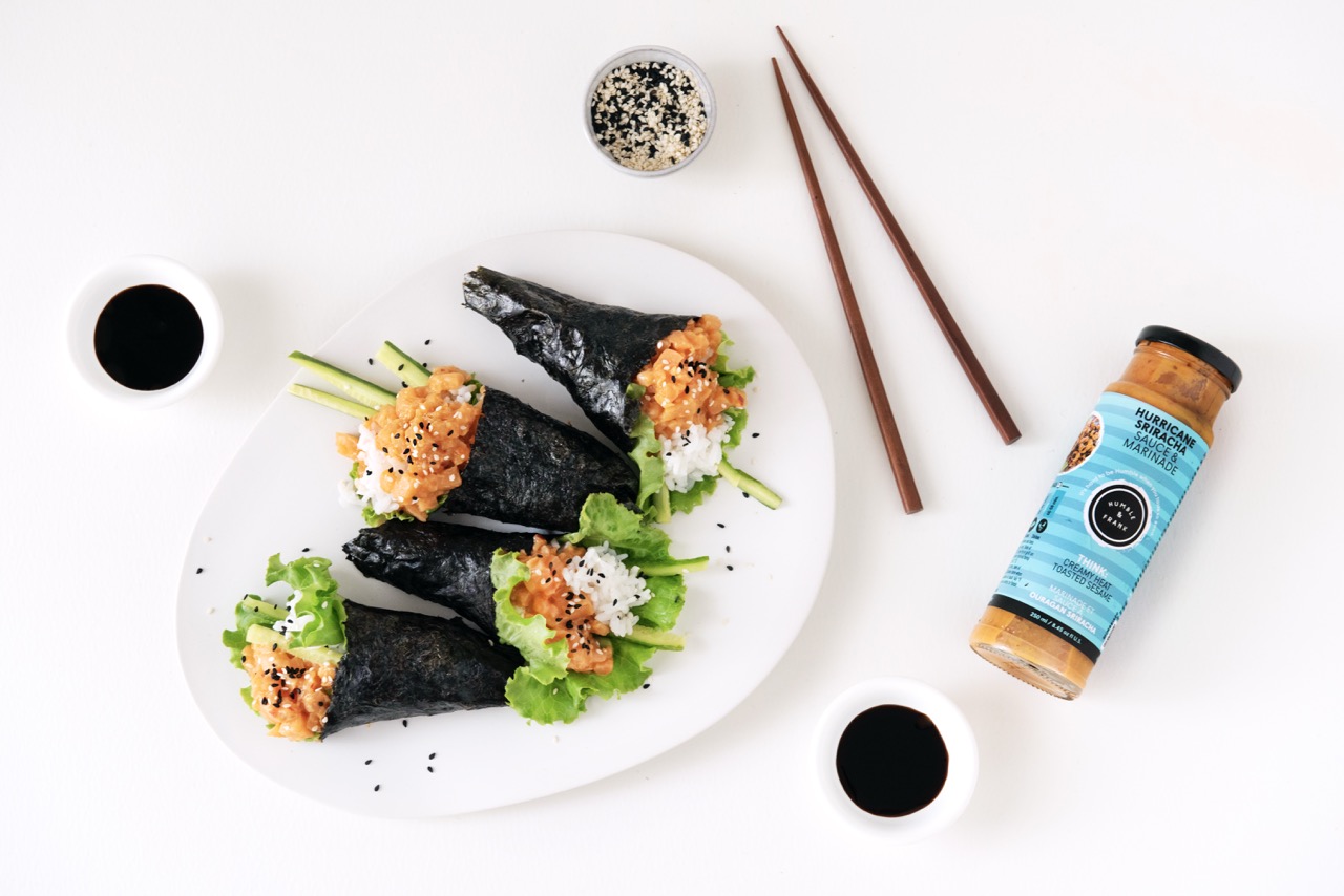 Mini Spicy Salmon Sushi Cones