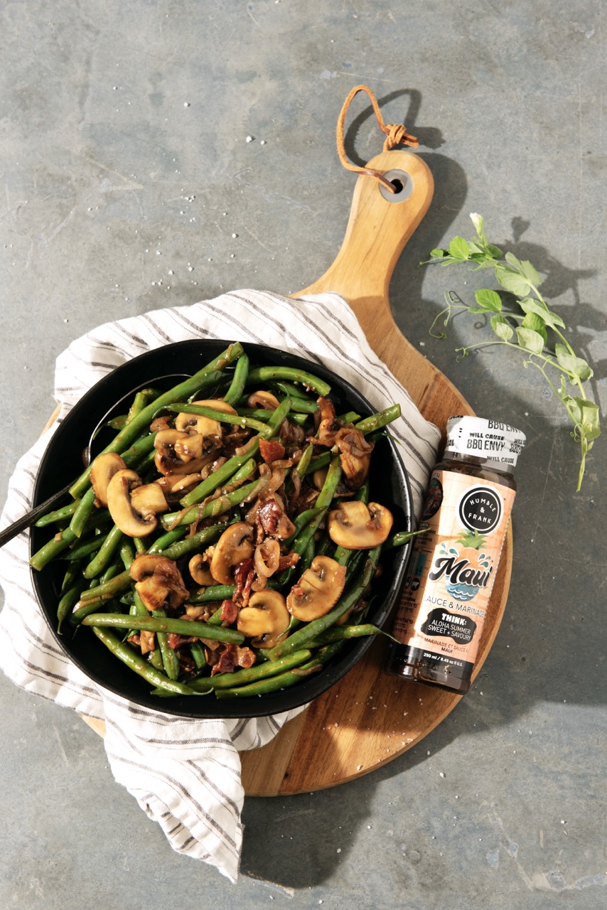 Maui Green Beans with Mushrooms and Bacon