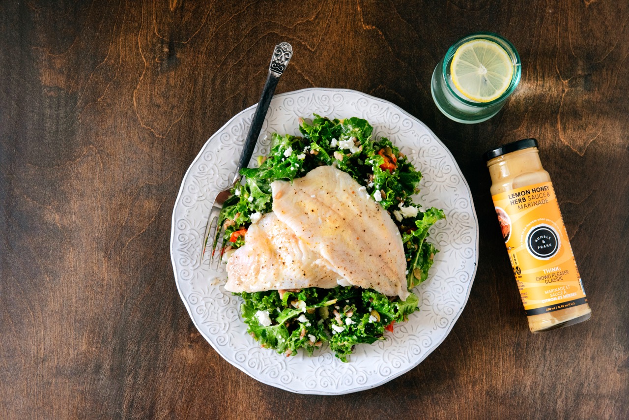 Lemon Grain and Kale Salad with Sole