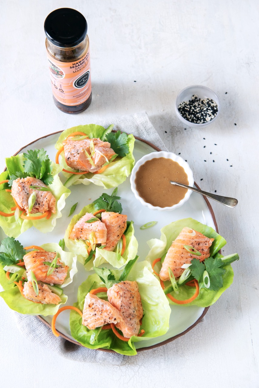 Hawaiian Sesame Salmon Lettuce Wraps
