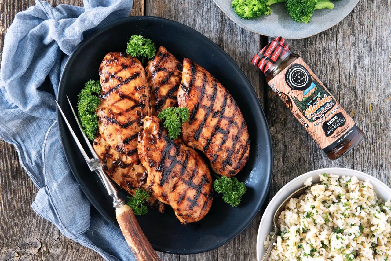 Grilled Peppercorn Chicken with Easy Rice Pilaf
