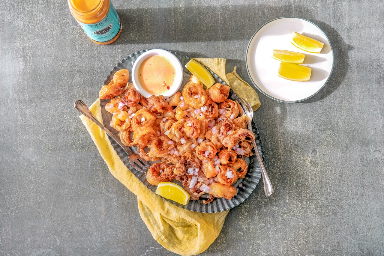 Crispy Tempura Calamari with Hurricane Sriracha Sauce