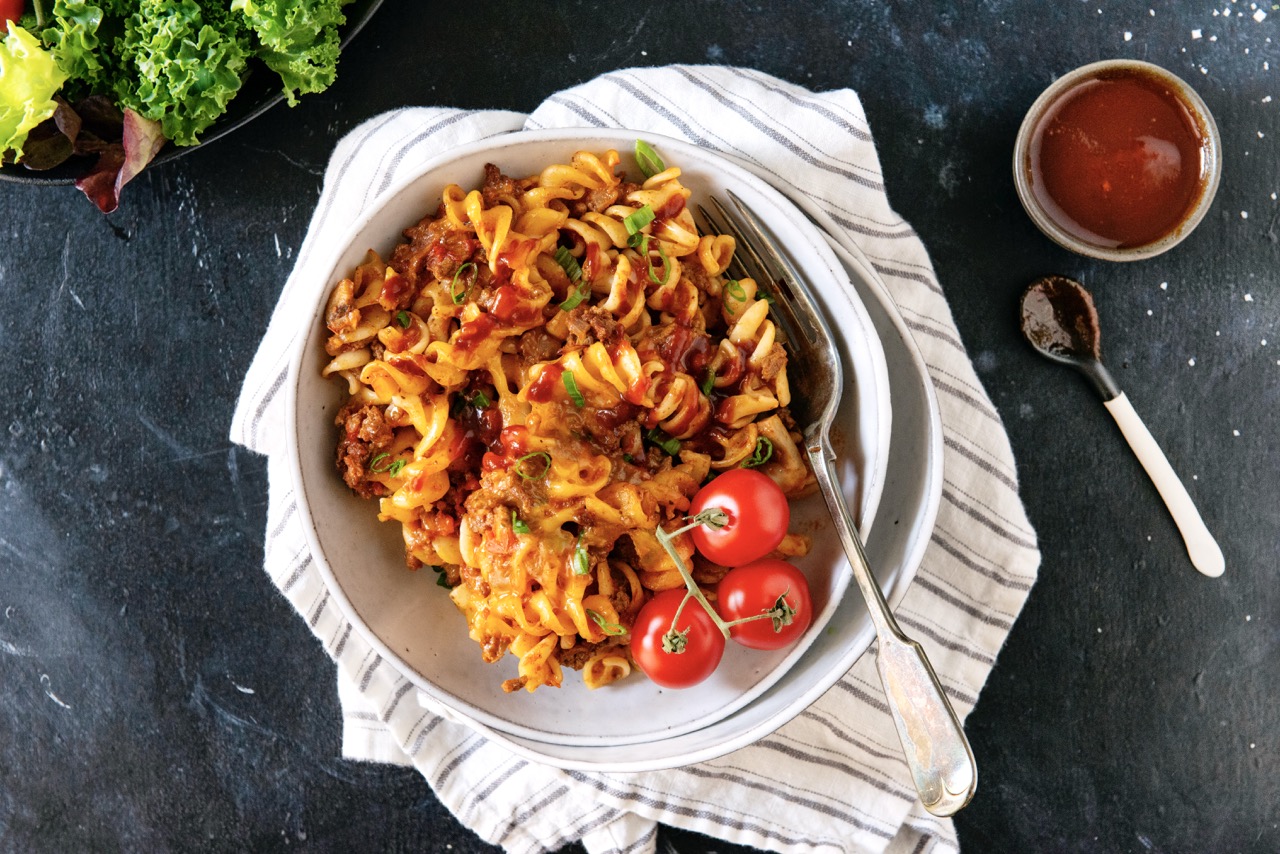 BBQ Cheeseburger Pasta Bake