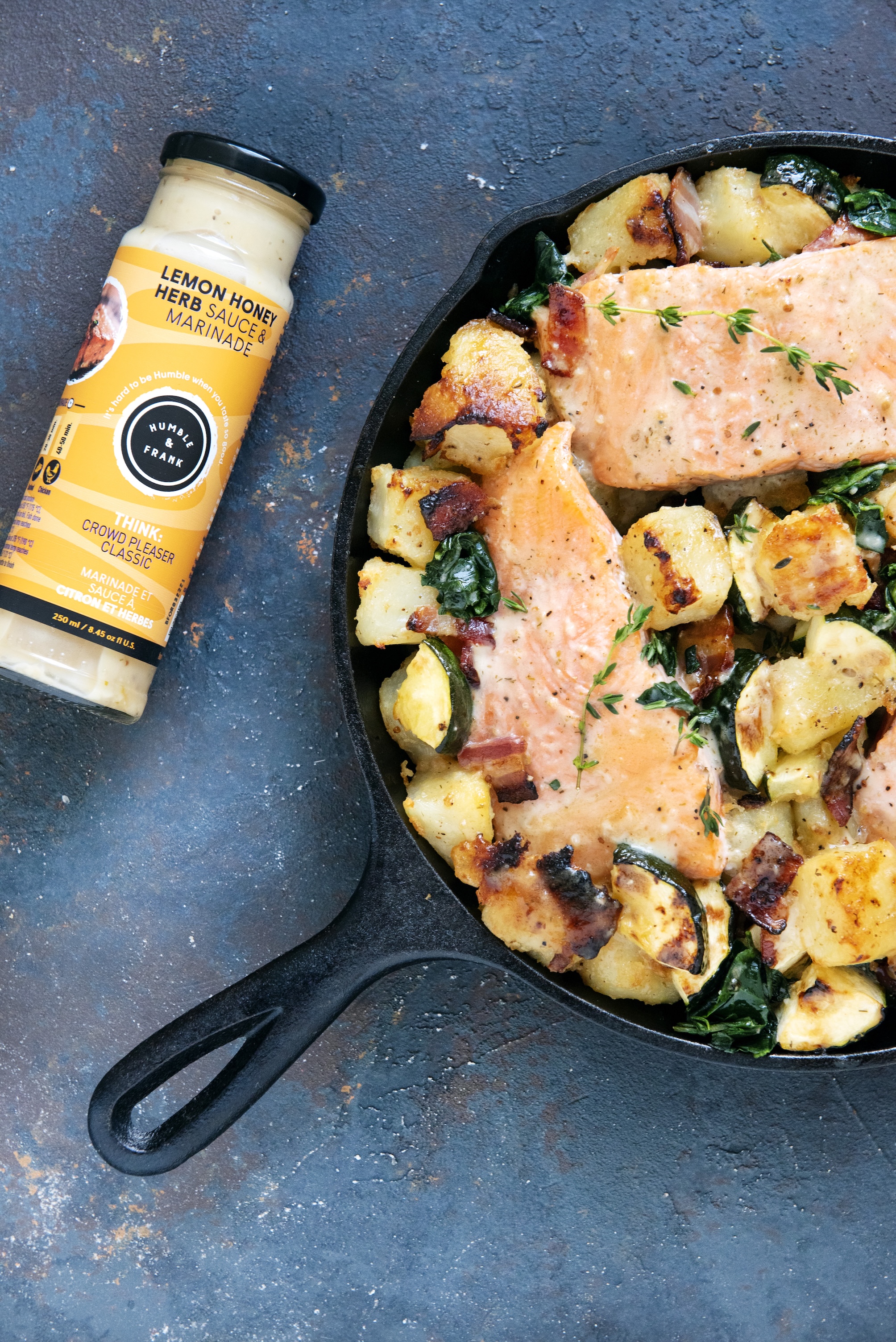 Lemon Honey Herb Salmon with Potato Zucchini Hash
