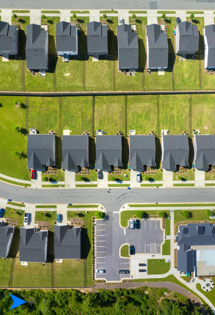Aerial view of TraceAir site intelligence over developed community