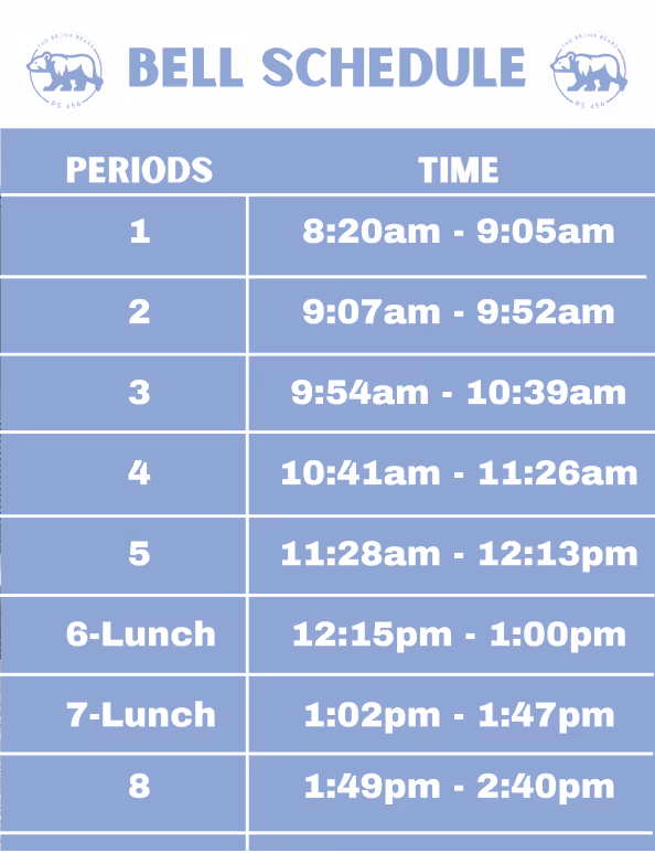 Bronx Bears Bell Schedule