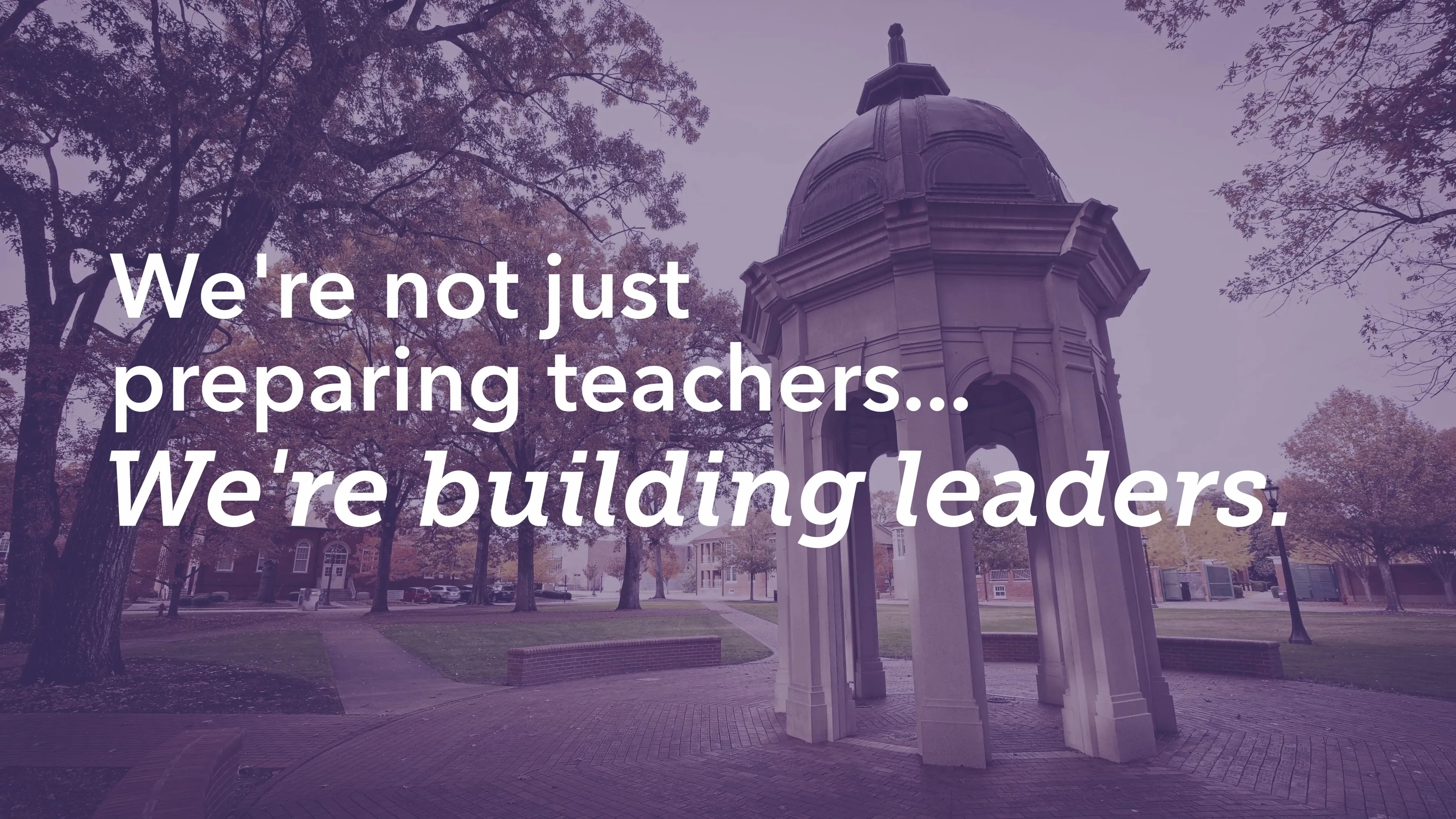 Campus scene with domed structure, trees, emphasizing teacher leadership development