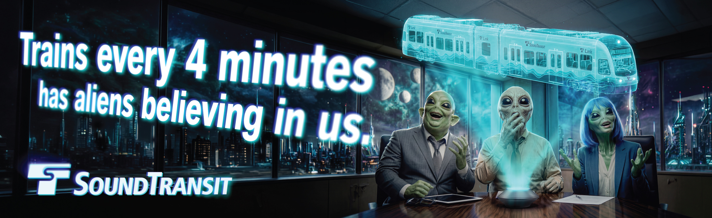 Sound Transit billboard with a zombie behind the wheel of a car and the headline Break a Mindless Habit