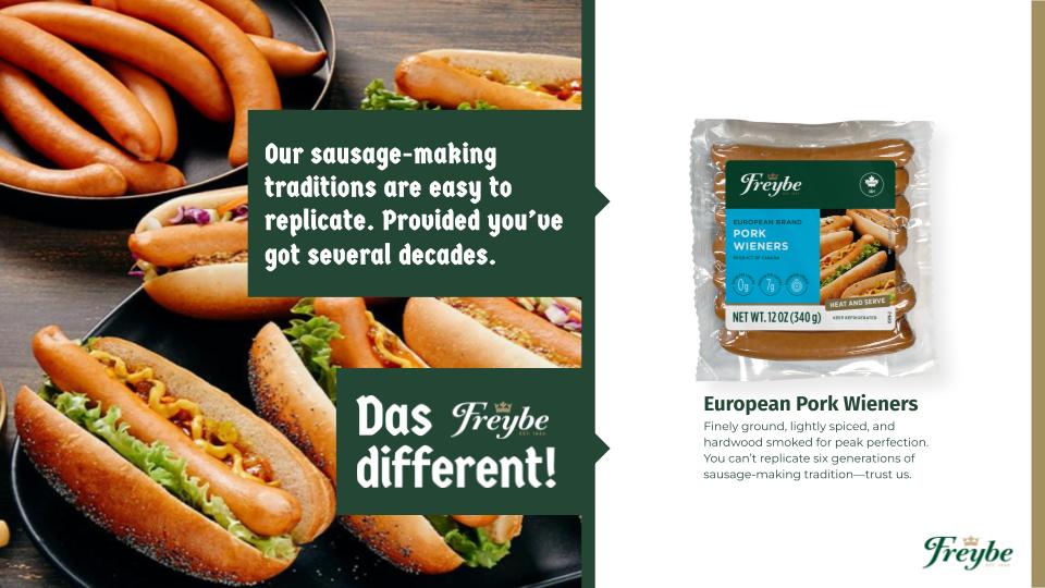 Page from Freybe Sales presentation featuring product photo and description