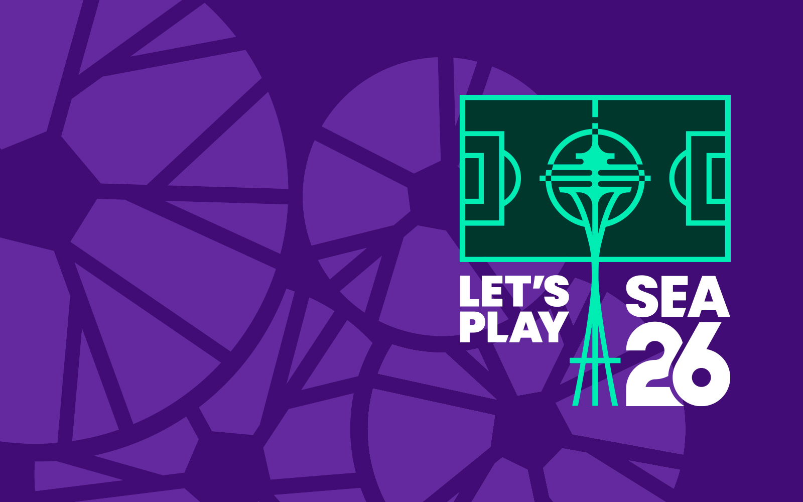 Seattle World Cup logo featuring soccer pitch and Space Needle