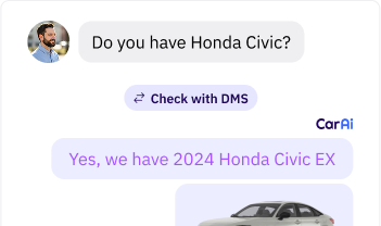 Customer chat with CarAi regarding a vehicle availability 