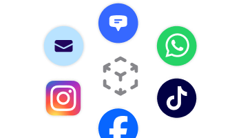 Icon images of Email, SMS, WhatsApp, Instagram, Facebook, Tiktok.