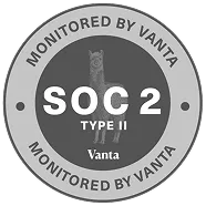SOC 2 Type II certification badge with an owl icon and text 'Monitored by Vanta'.