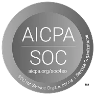 AICPA SOC certification badge with text 'SOC for Service Organizations - Service Organizations' on a circular gray background.