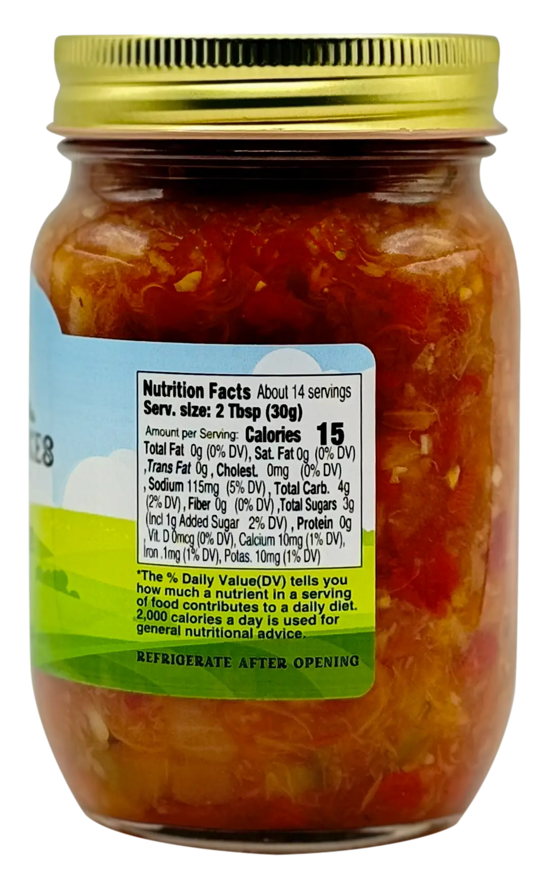 Great Lakes Preserves Pineapple Salsa — nutrition facts panel close-up on 14.5 oz jar