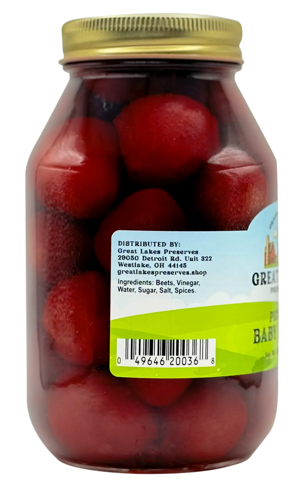 Great Lakes Preserves Pickled Baby Beets — nutrition facts panel close-up on 32 oz jar