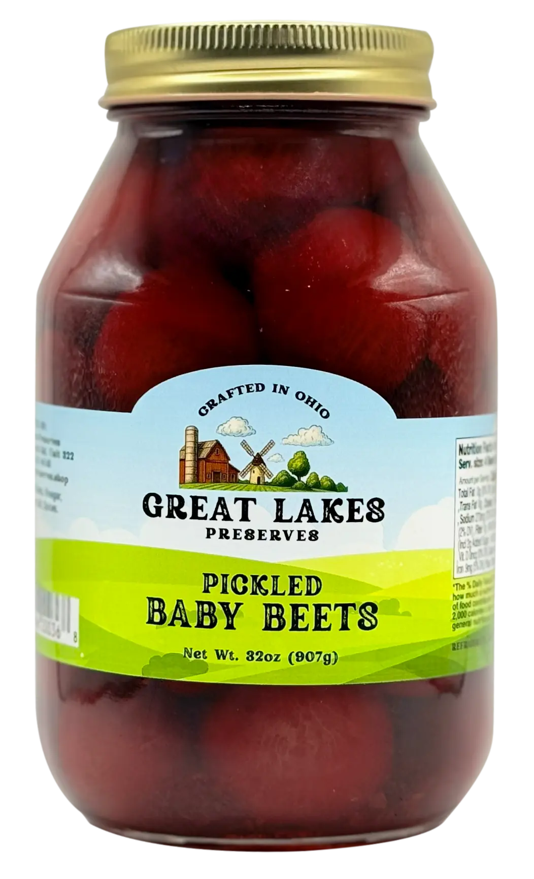 Great Lakes Preserves Pickled Baby Beets — 32 oz glass jar front label, crafted in Ohio
