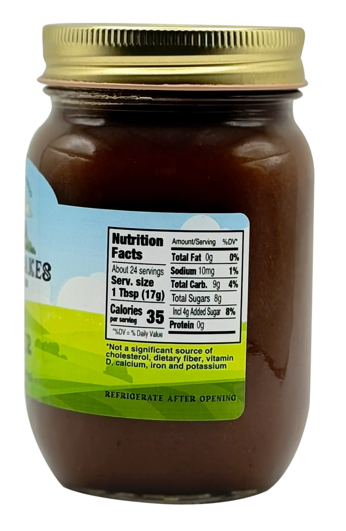 Great Lakes Preserves Apple Butter — nutrition facts panel close-up on 16 oz jar