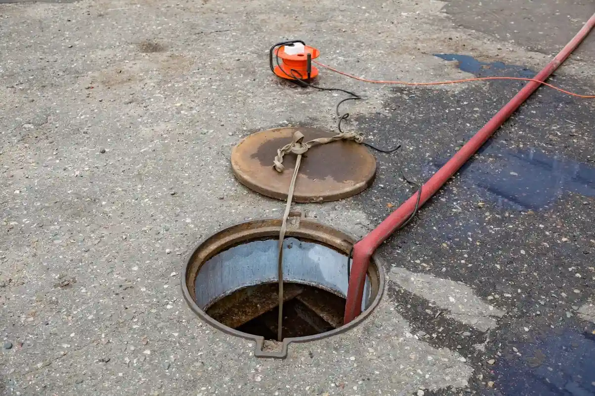 A sewer where a pipe is insert for hydro jetting
