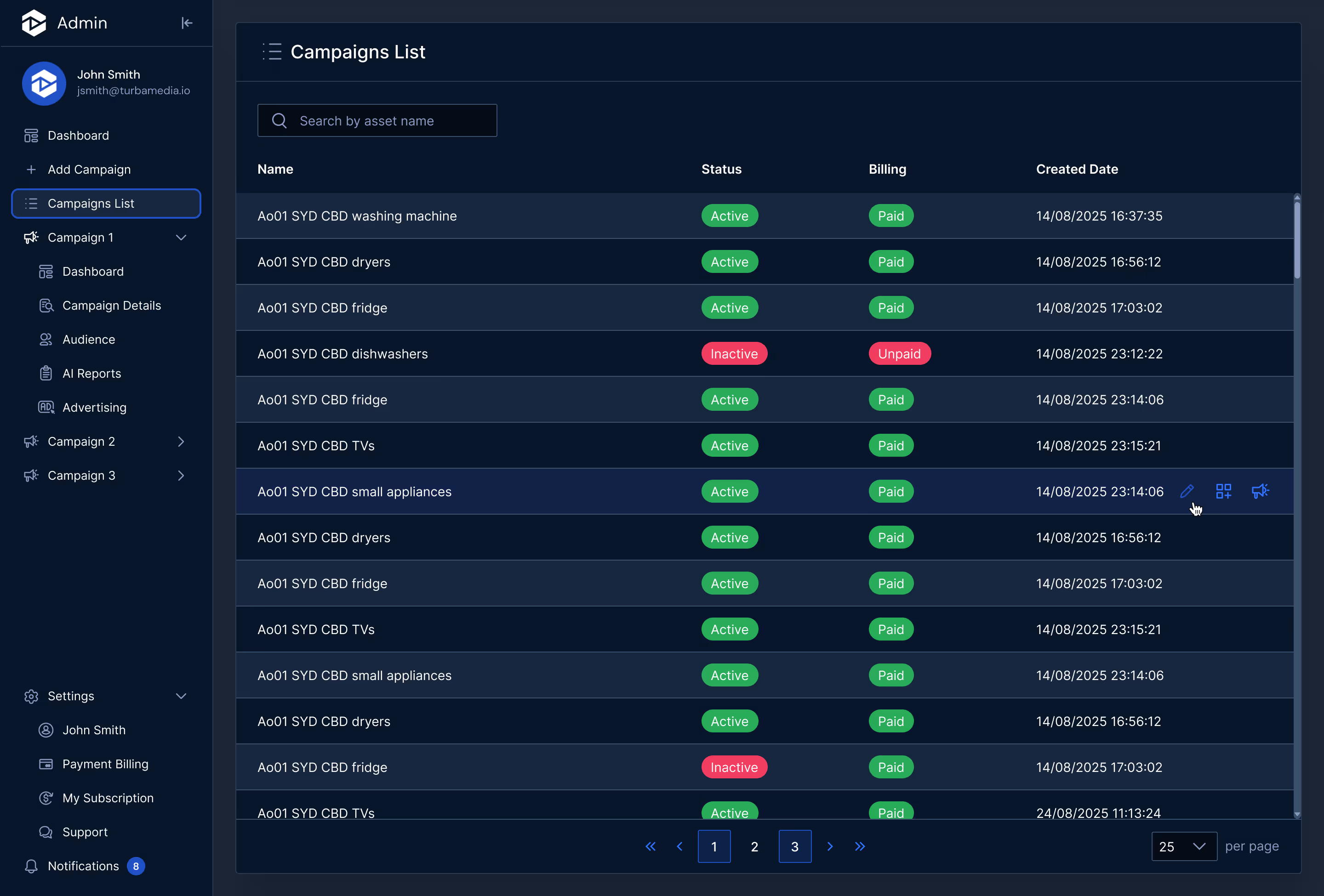 Analytics dashboard for user 'Mark Copeland' showing audience data across Instagram, Facebook, Twitter, YouTube, and Reddit. Includes bar charts of audience growth across all platforms and per platform, a pie chart of audience distribution by platform, and a segment breakdown by coaching types like personal development, life, and business coaching.