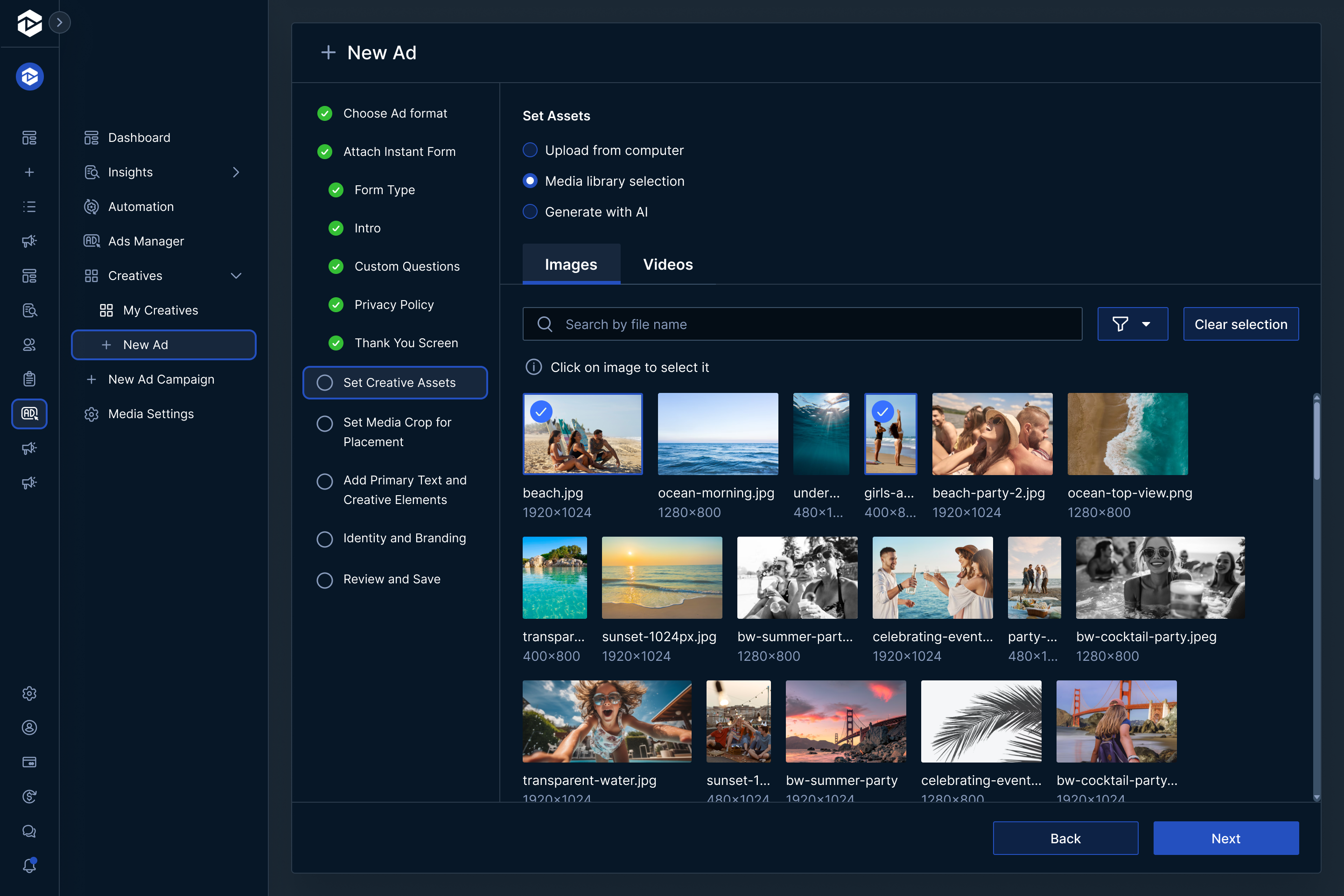 Analytics dashboard for user 'Mark Copeland' showing audience data across Instagram, Facebook, Twitter, YouTube, and Reddit. Includes bar charts of audience growth across all platforms and per platform, a pie chart of audience distribution by platform, and a segment breakdown by coaching types like personal development, life, and business coaching.