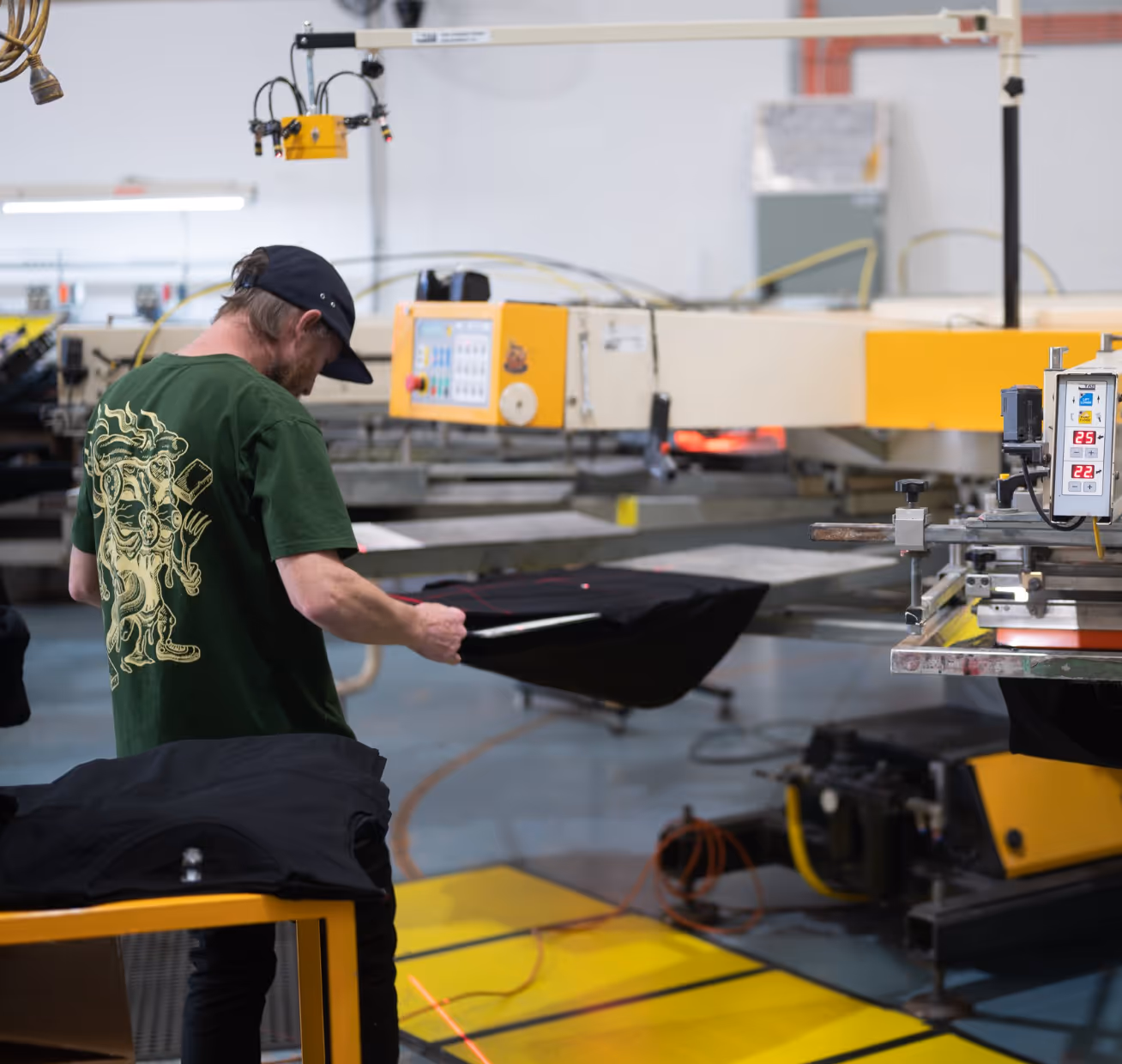 Custom Apparel being locally decorated in Melbourne with GOTS organic Ink screen printing.  