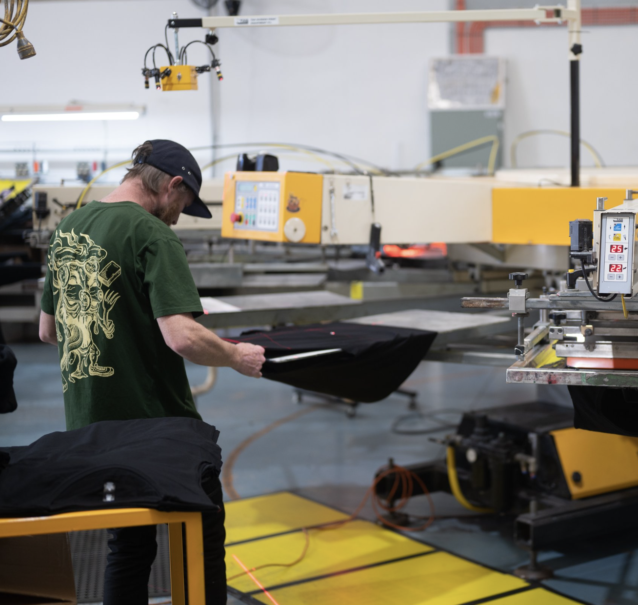 Custom Apparel being locally decorated in Melbourne with GOTS organic Ink screen printing.  