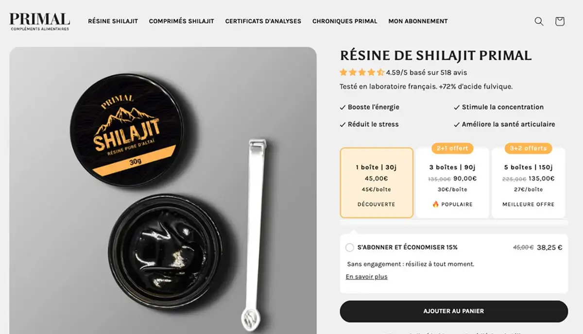 Primal Supplements Shilajit Bienfaits