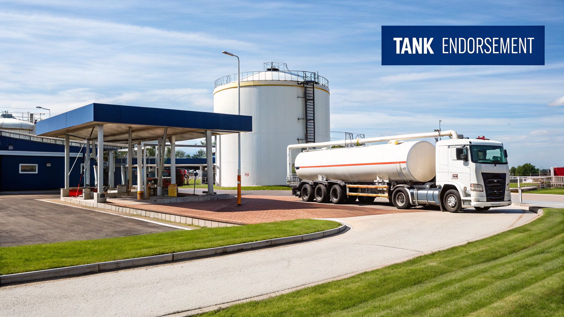 A tanker truck driving on the highway at sunset, symbolizing a new career path.