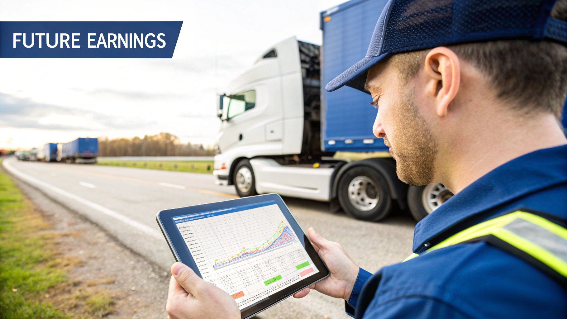 A driver smiling while holding a check, representing payment options for CDL school.