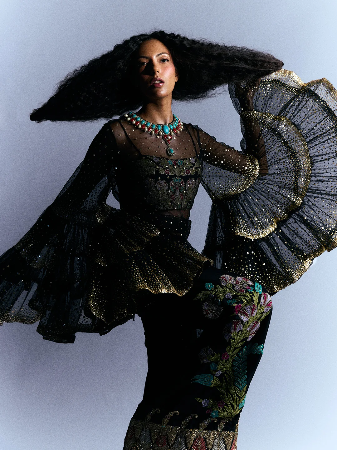 Primal 08 — Black tulle, sleeves flared