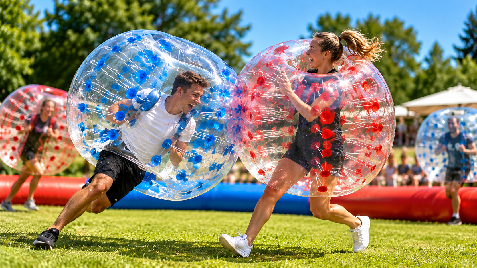 Man står vid en fotbollsbiljardplan på Bälingebadet i Uppsala – unik aktivitet som kombinerar fotboll och biljard
