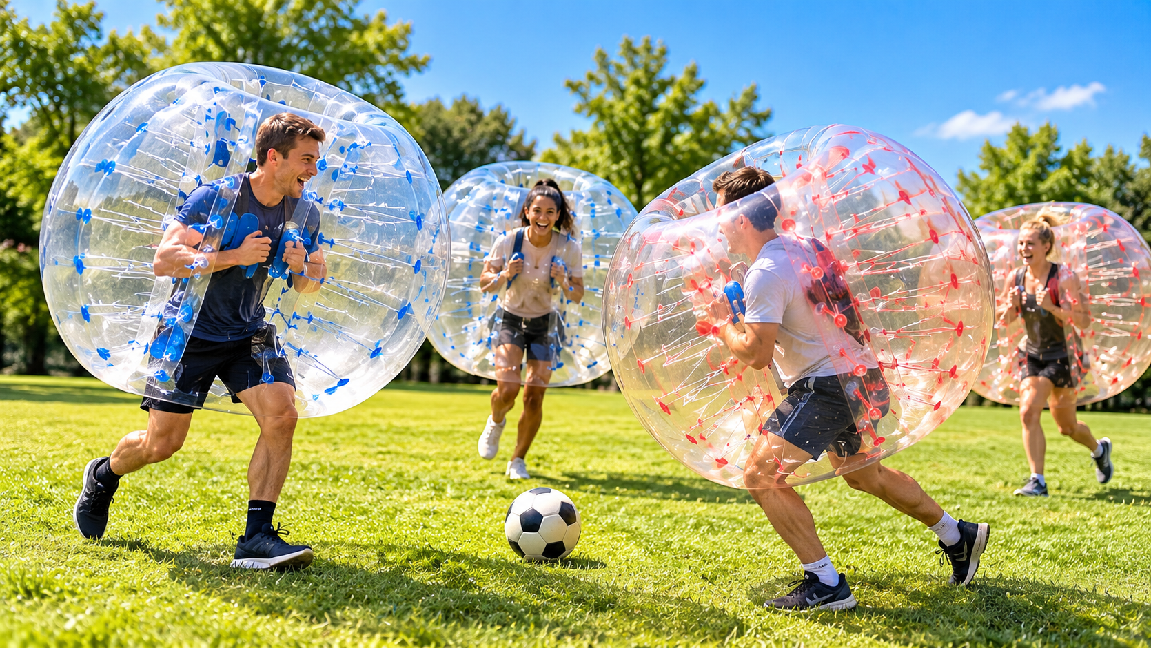 Man står vid en fotbollsbiljardplan på Bälingebadet i Uppsala – unik aktivitet som kombinerar fotboll och biljard